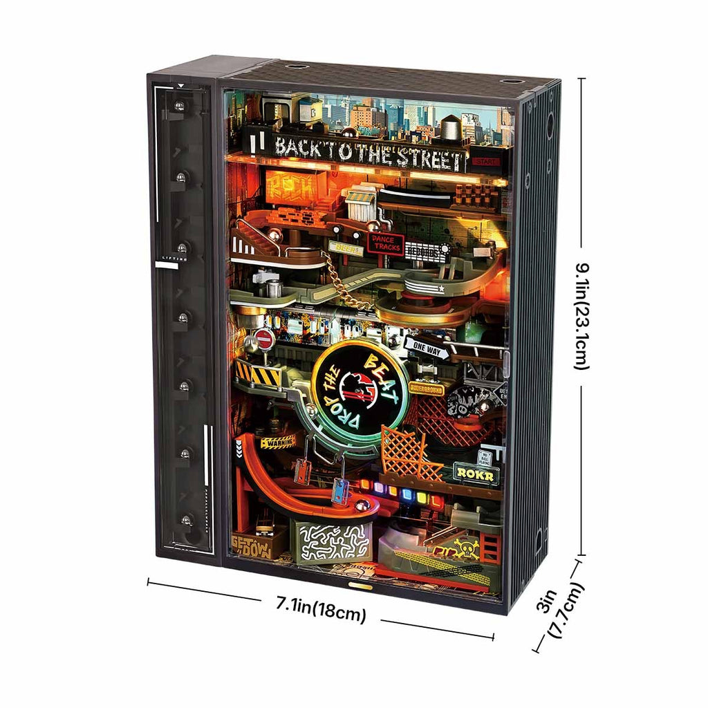 ROKR Parallel World 3D Puzzle Hip-Hop Street Themed Mechanical Marble Run Model Kit DIY Wooden Desk Decor For Adults & Teens.