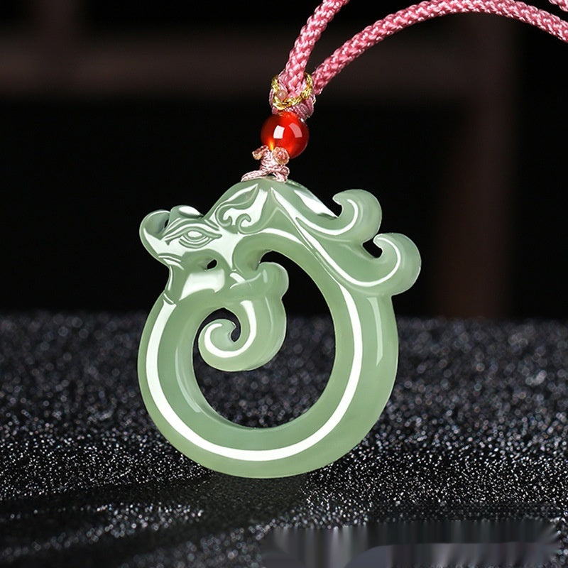 Xinjiang Hetian Jade Greenish White Jade Pendant Twelve Zodiac Dragon Necklace