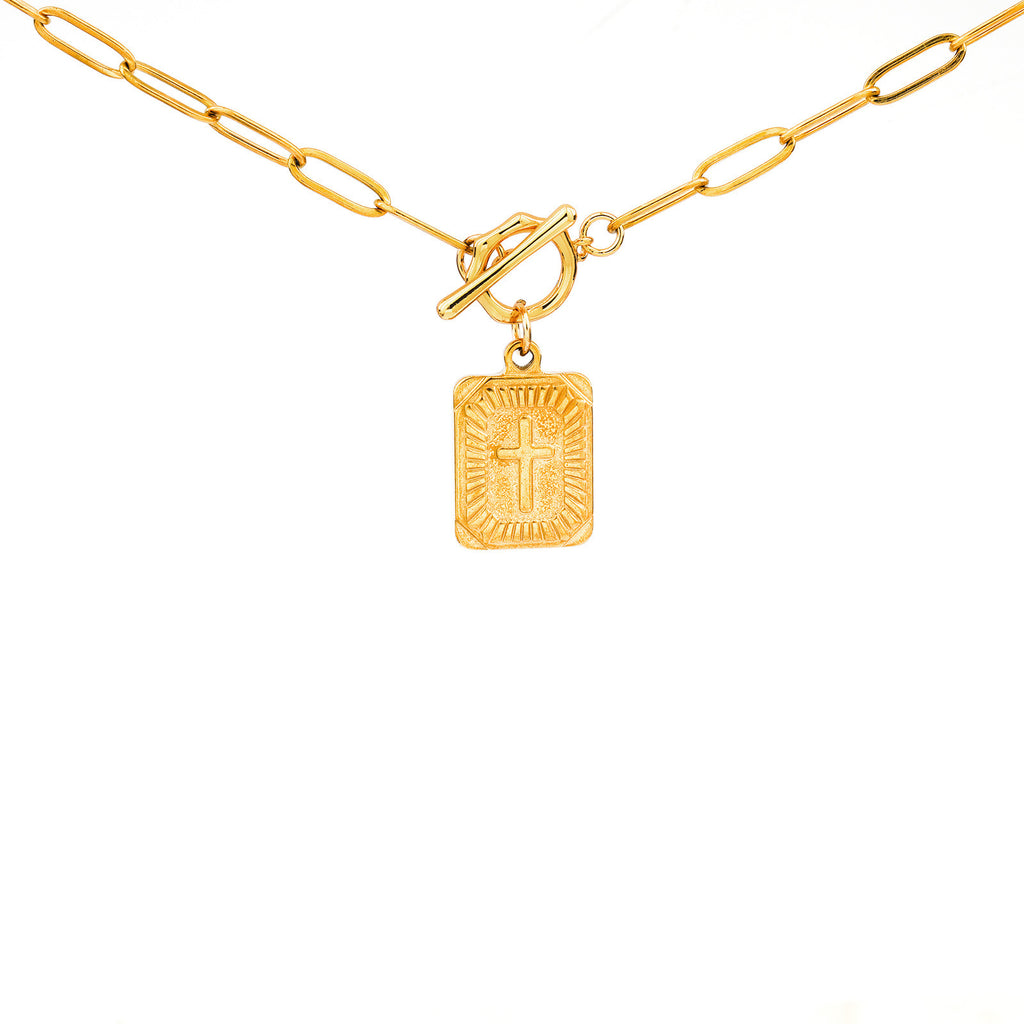 Golden Clip OT Buckle Cross Tag Stainless Steel Chain Necklace