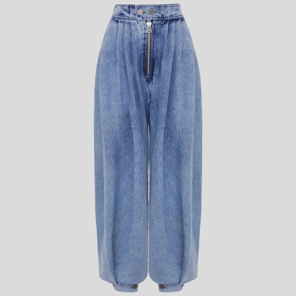High Waist Zipper Denim Loose Harem Pants