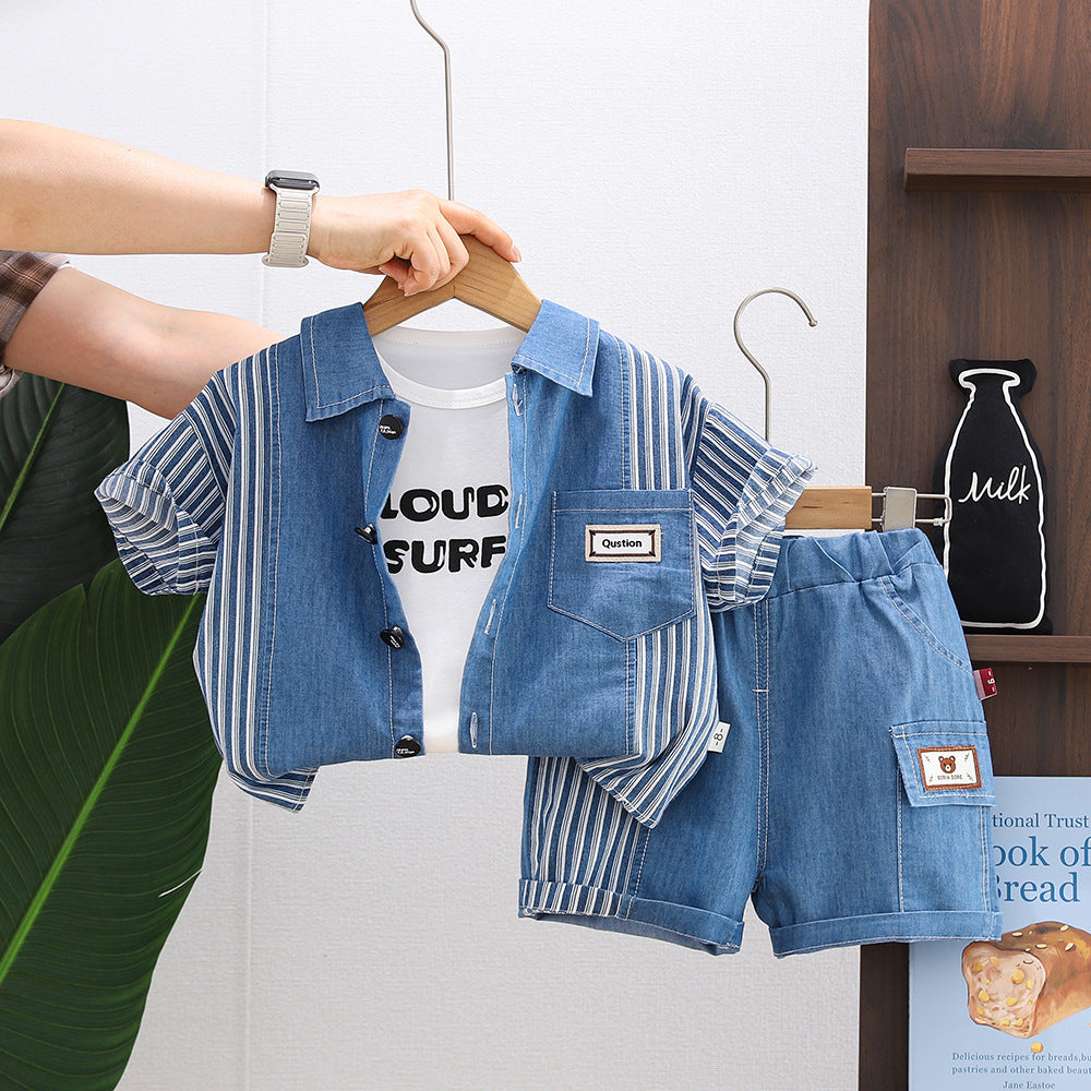 Personality Boy Denim Short Sleeve Suit