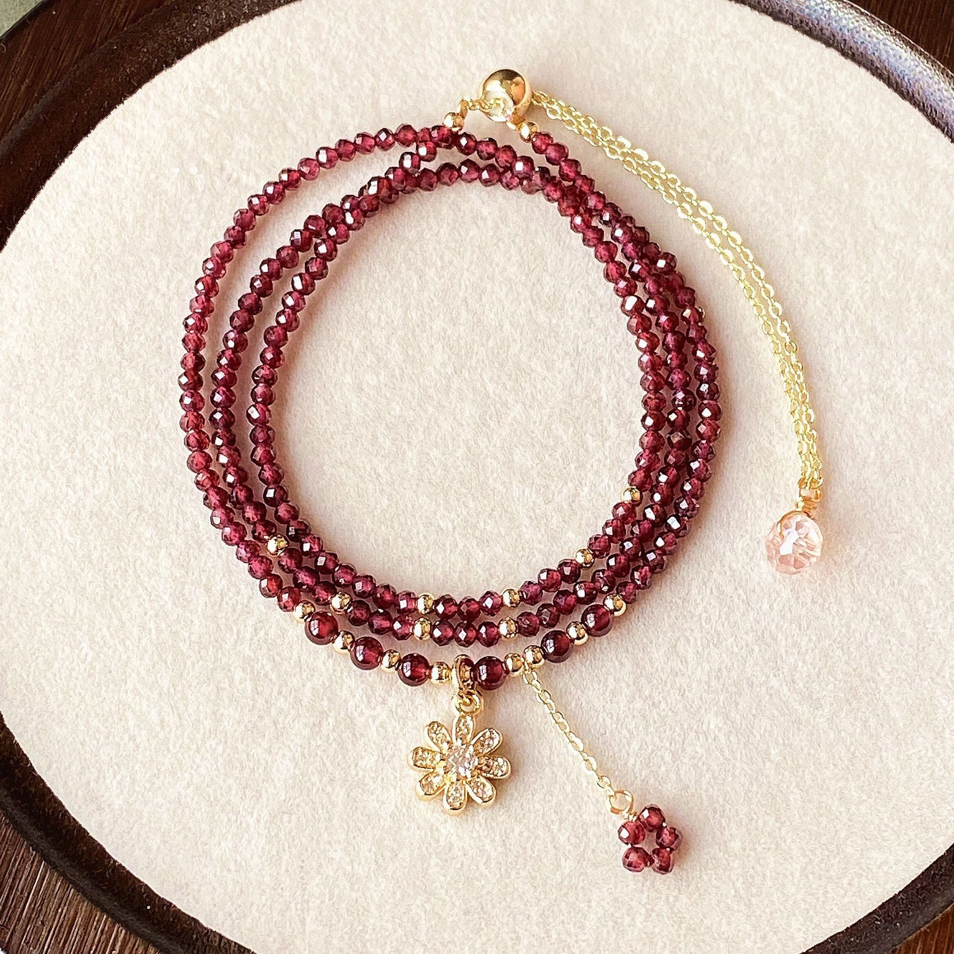 Wine Red Garnet Multi-layer Three-loop Bracelet