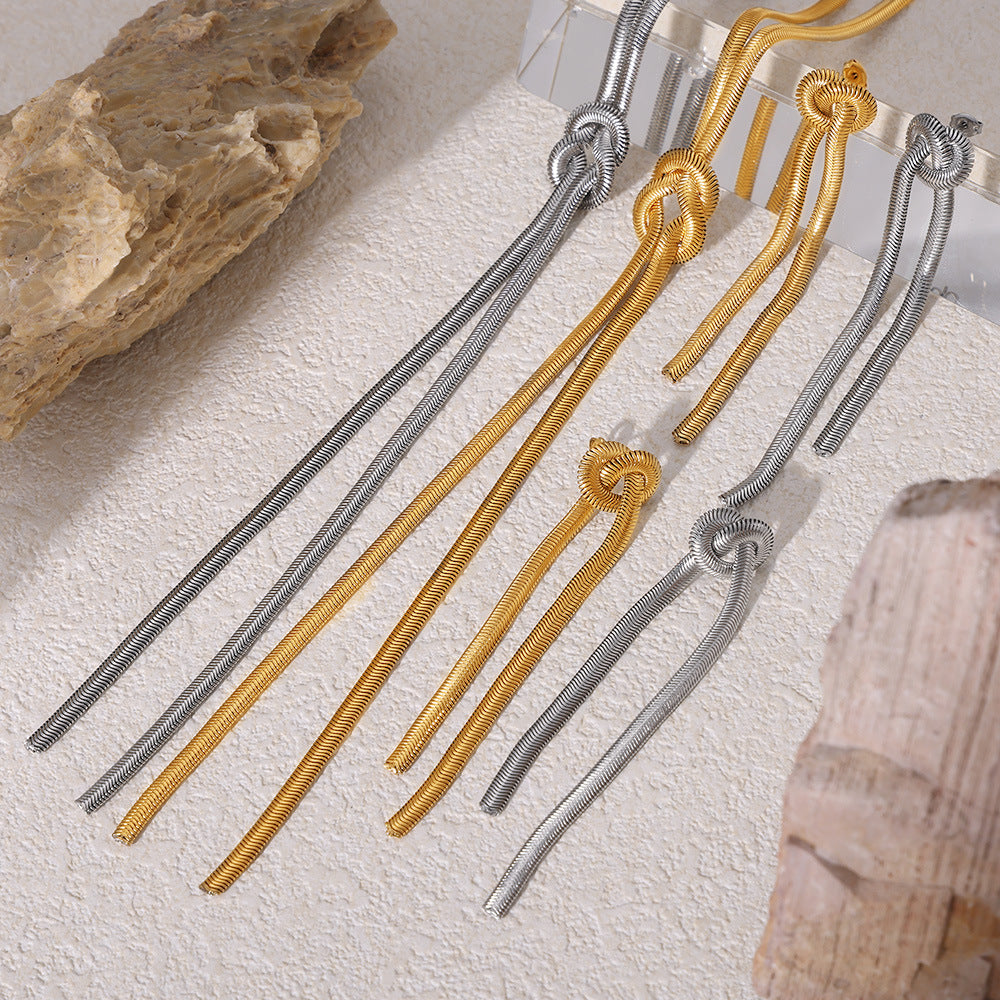 Gold Knotted Tassel Snake Chain Long Necklace