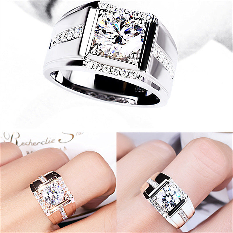 High Carbon Diamond Zircon Men's Imitation Moissanite Ring