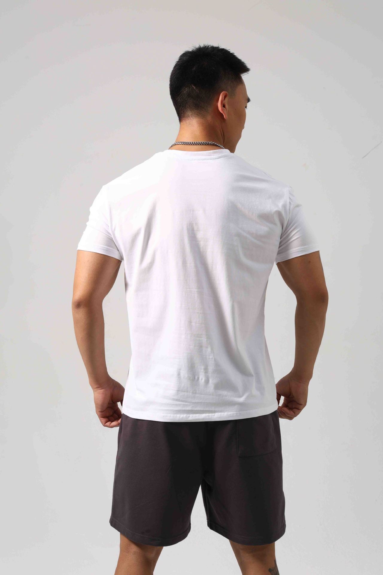 Men's Short Sleeve New Small Neckline Show Muscle Sports Fitness Short Sleeve