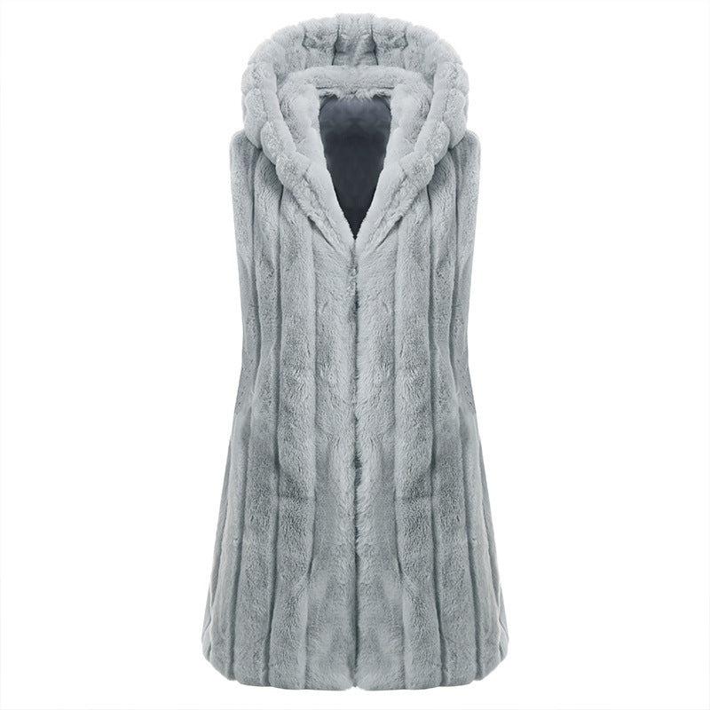 Hooded Vest Women Spring And Autumn Faux Fur Autumn And Winter