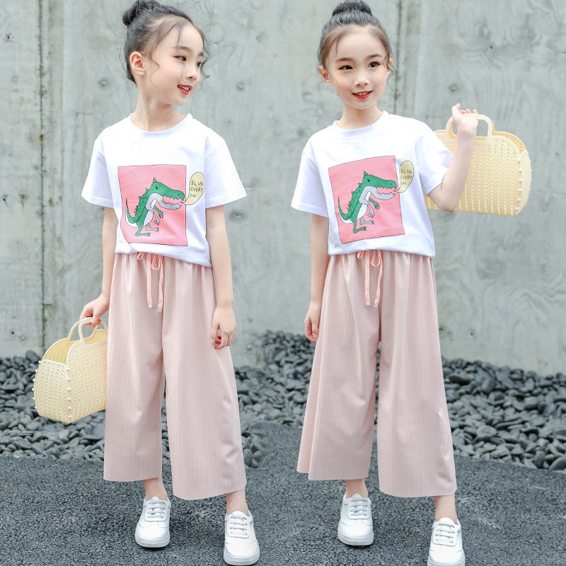 Fashion Super Western Wide Leg Pants Short Sleeve Two Piece Set