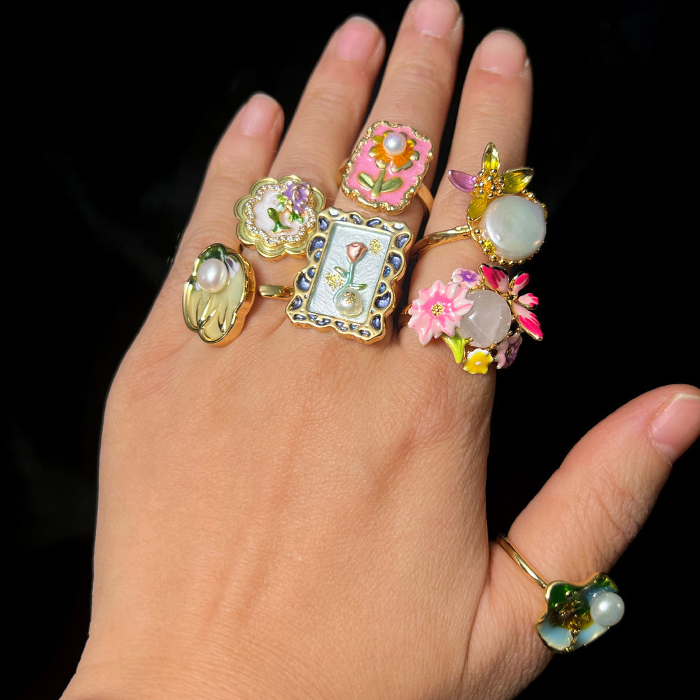 Oil Painting Series Enamel Open Ring