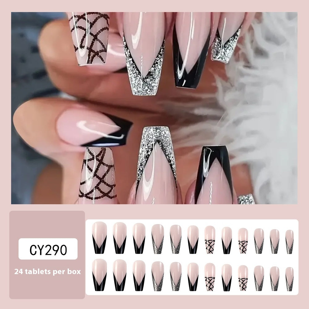 Blue Edge French Gradient Contrast Leopard Print Nail Tips - EL CHEG
