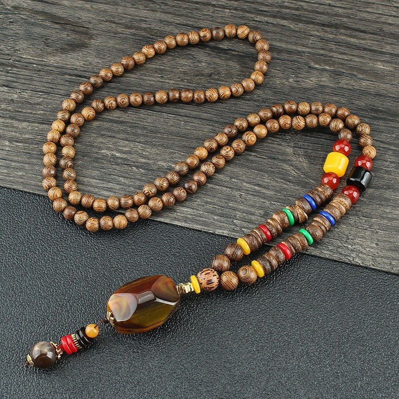 Men's And Women's Necklaces Retro Wooden Bead Sweater Chain Long Bodhi Pendant