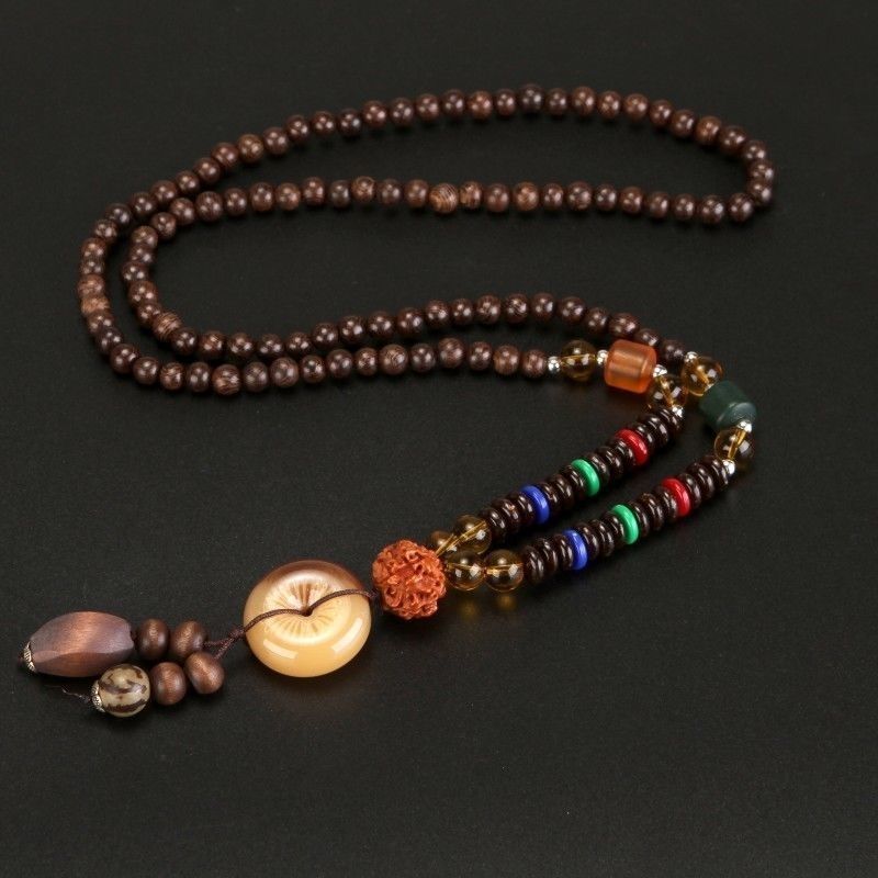 Retro Ethnic Sweater Chain Long Wooden Pendant