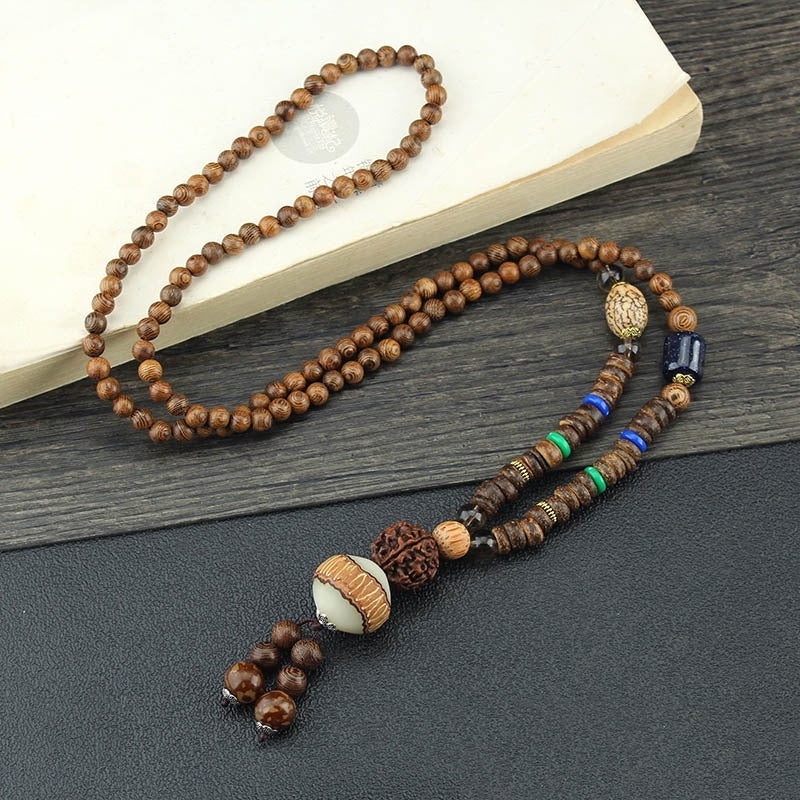 Men's And Women's Necklaces Retro Wooden Bead Sweater Chain Long Bodhi Pendant