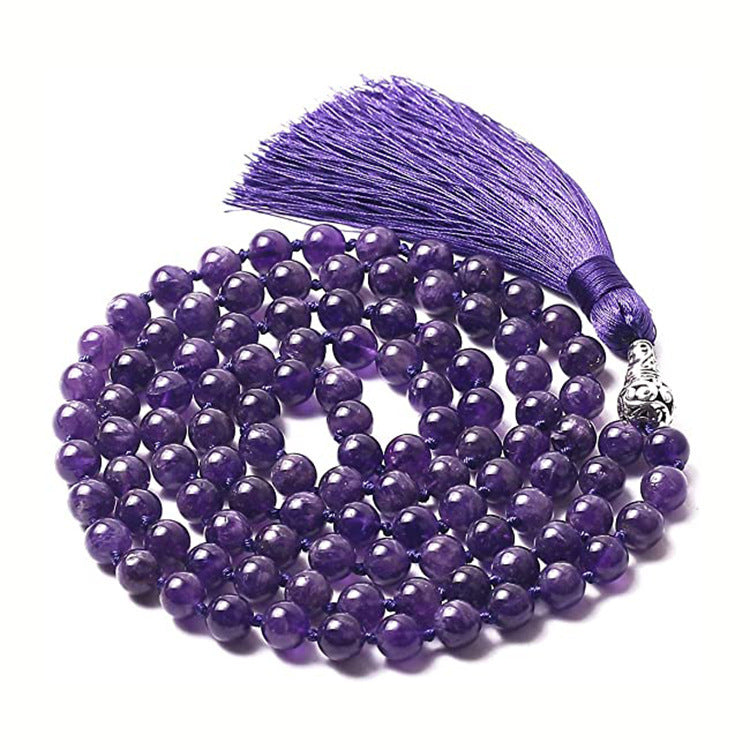 Agate Amethyst Blue Pattern Tassel Necklace