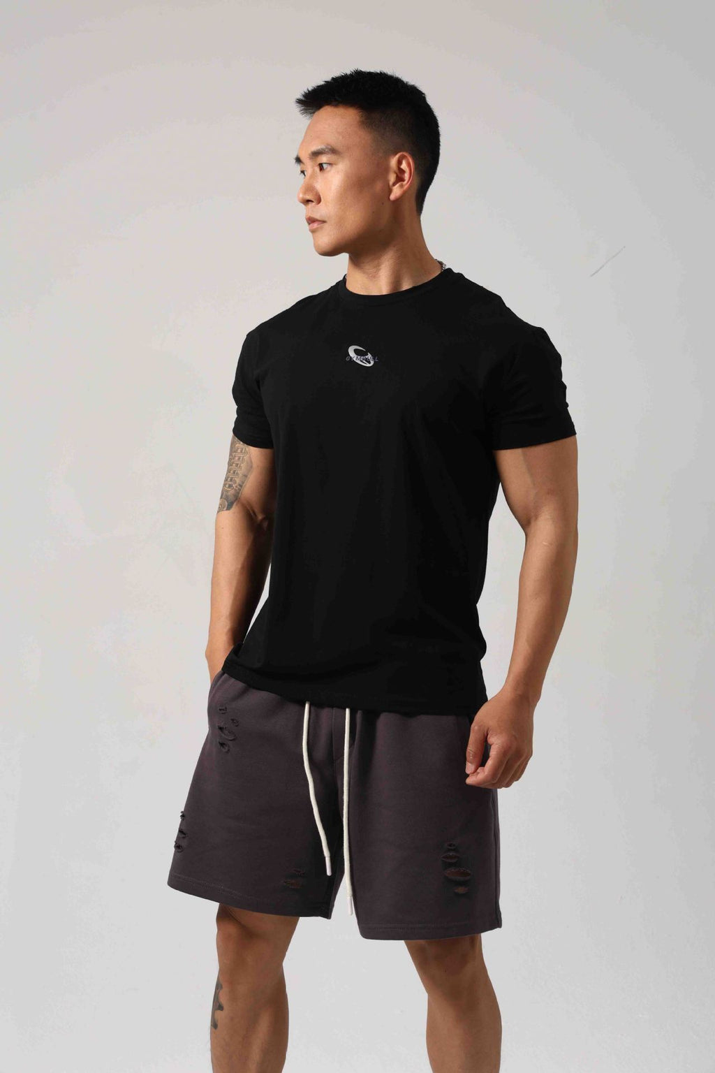 Men's Short Sleeve New Small Neckline Show Muscle Sports Fitness Short Sleeve