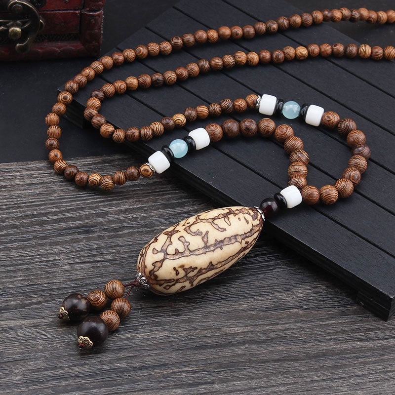 Men's And Women's Necklaces Retro Wooden Bead Sweater Chain Long Bodhi Pendant