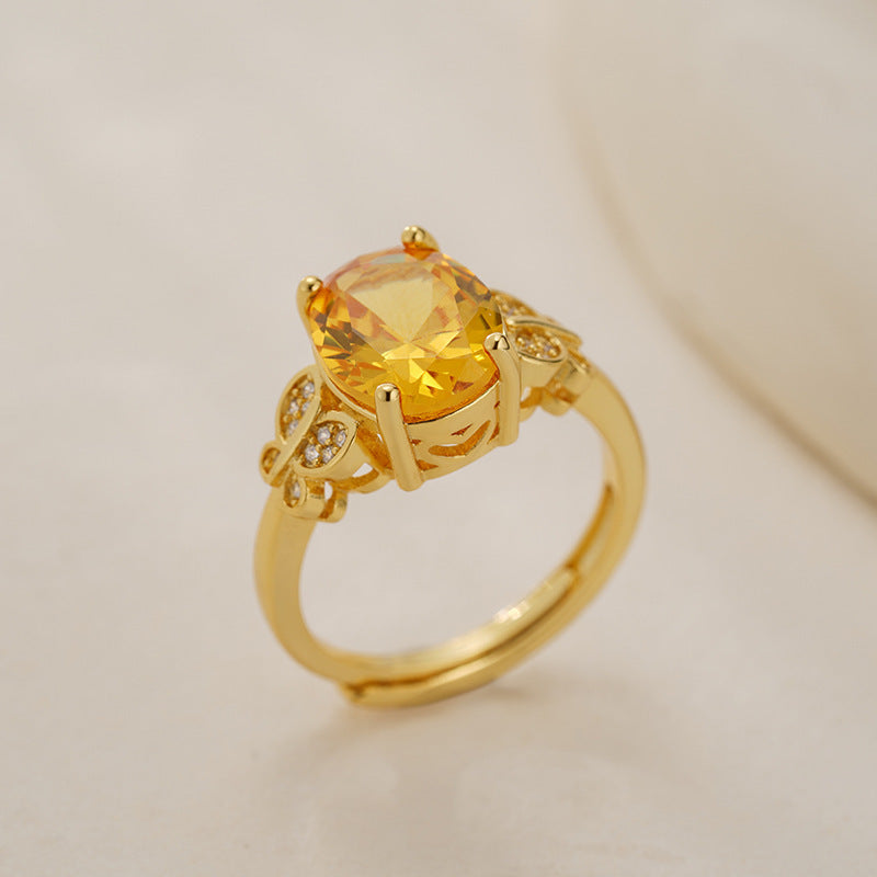 Yellow Diamond Butterfly Ring Fashion Personality All-match High Sense Ring Female