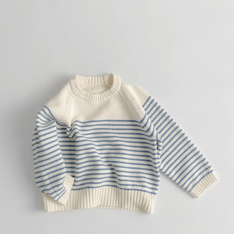 Korean Style Loose Coat Striped Plug-in Knitted Sweater