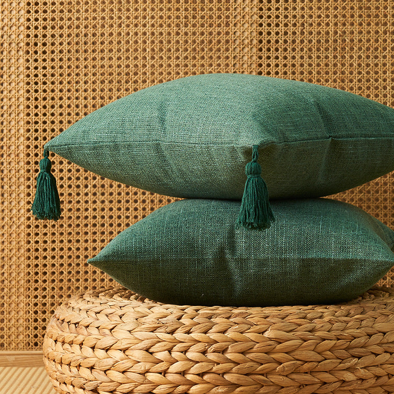 Japanese Solid Color Cotton Linen Fringe Pillow