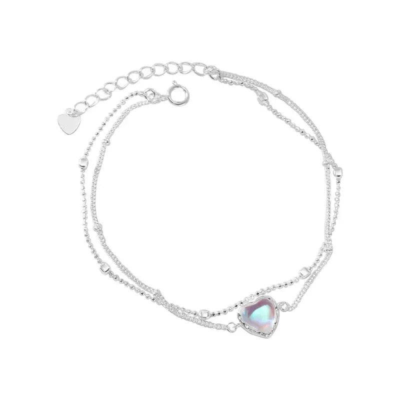 Heart Moonstone Black Agate Double-layer Bracelet For Women