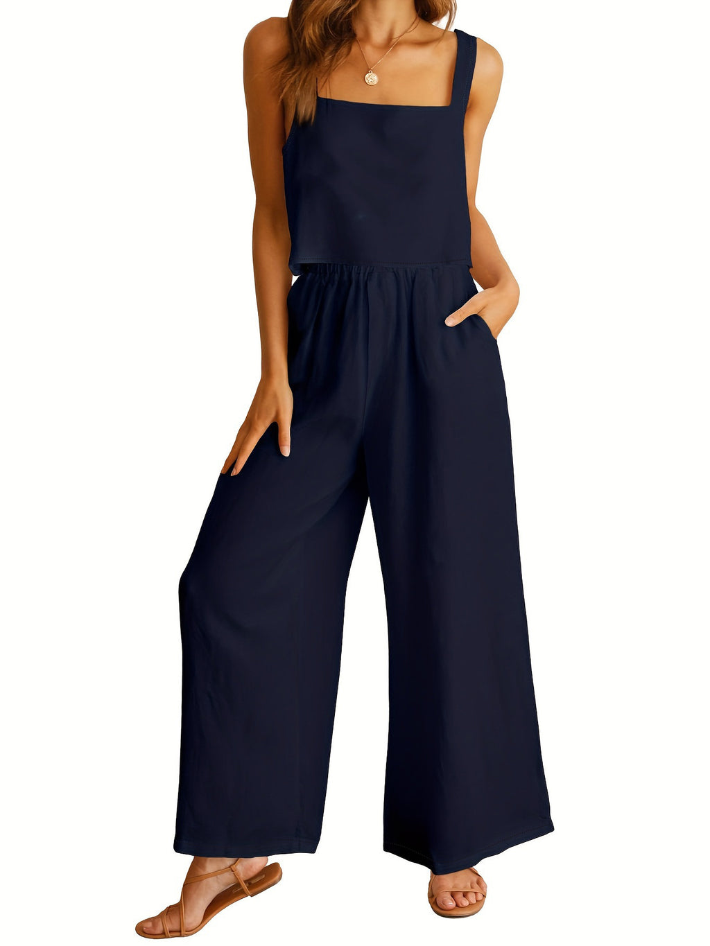 Square Collar Sleeveless Camisole Wide Leg Pants Leisure Suit