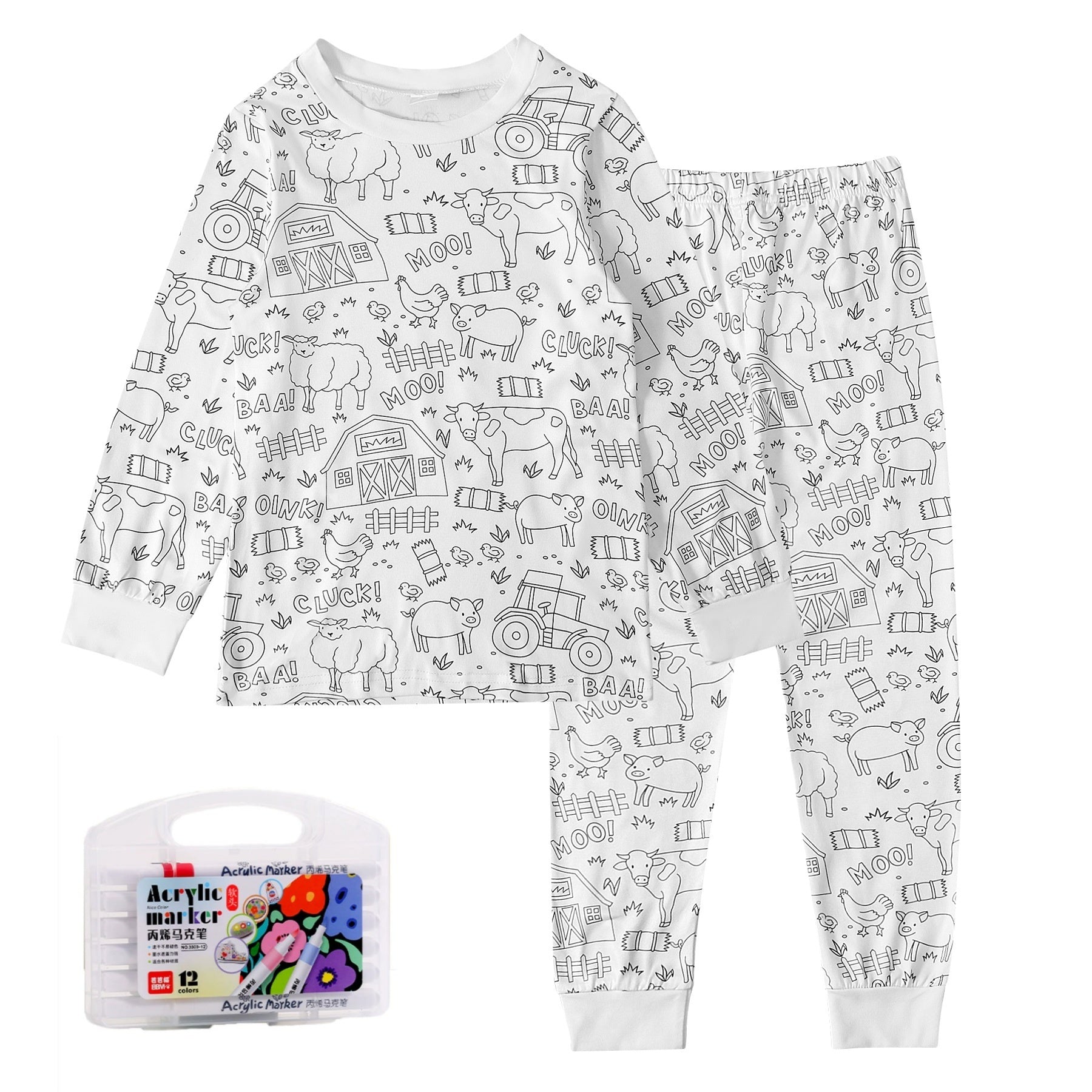 Black And White Cartoon Cartoon Pattern Long-sleeved T-shirt And Trousers Two-piece Home Wear Children's Suit