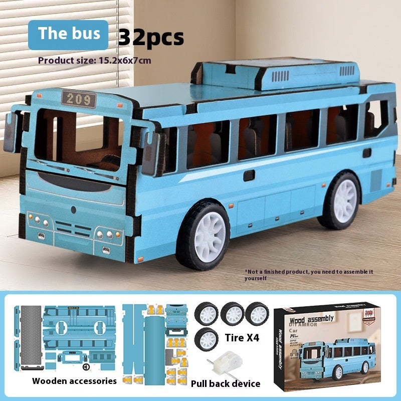 Wooden Assembled Toy Car Warrior Engineering Vehicle Fire Truck DIY Model.