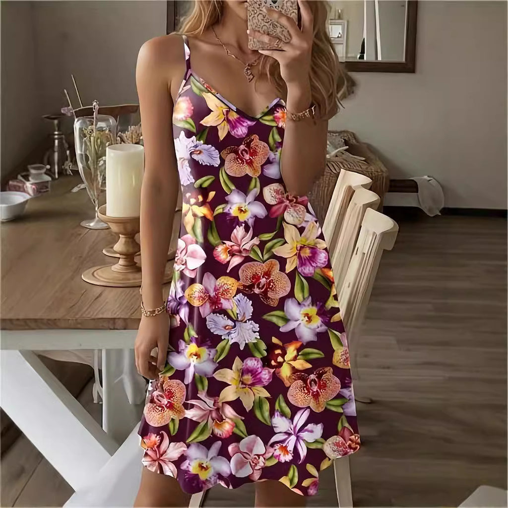 Printed Casual Vacation Spaghetti Straps Dress