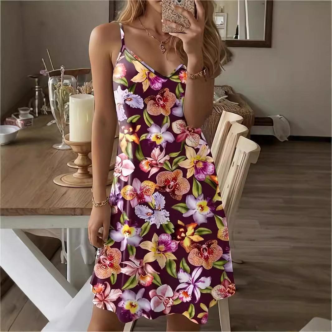 Printed Casual Vacation Spaghetti Straps Dress