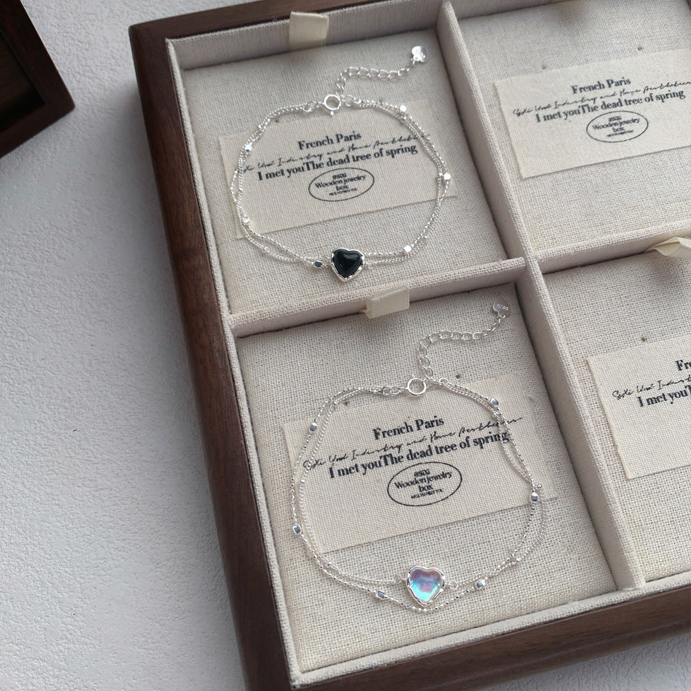 Heart Moonstone Black Agate Double-layer Bracelet For Women