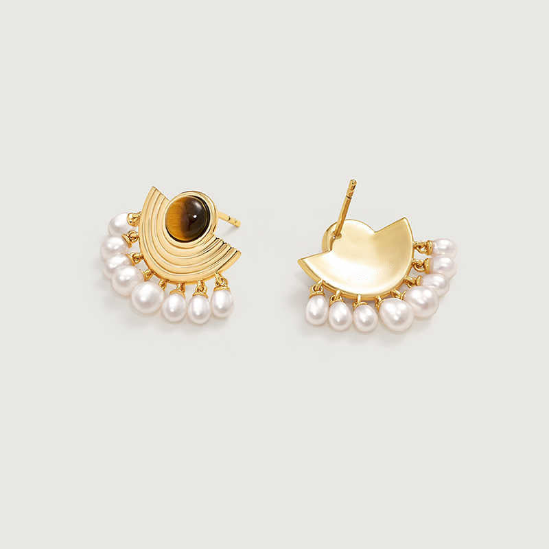 Stud Earrings Female Pearl Scallop Tassel