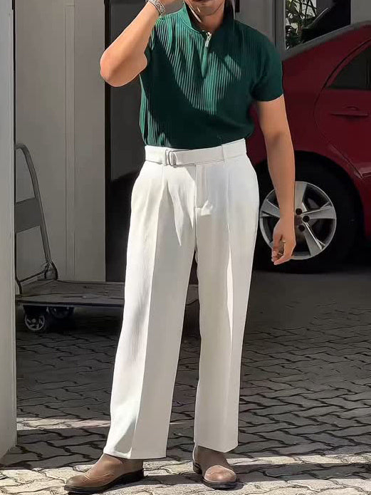 White High-waisted Pleated Pants