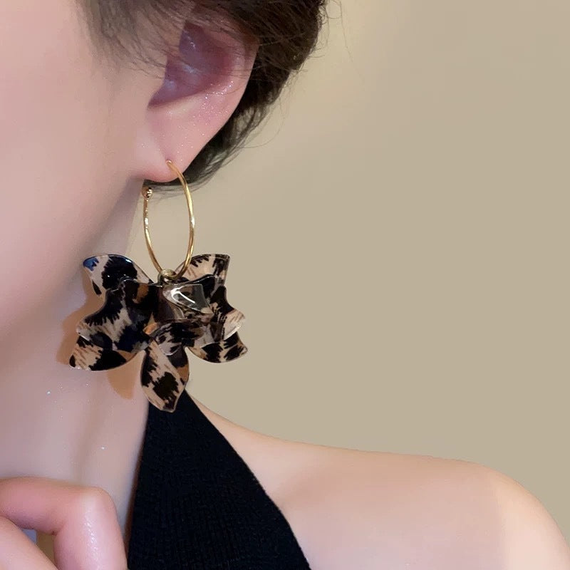 Leopard Print Flower Exaggerated Temperament Niche Design High-grade Earrings