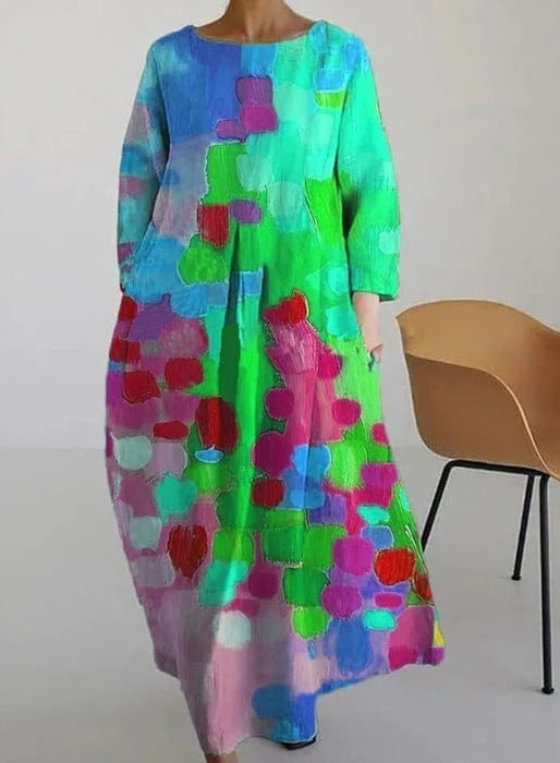 Women's New Style Temperament Blue Hedging Fashion Print Dress