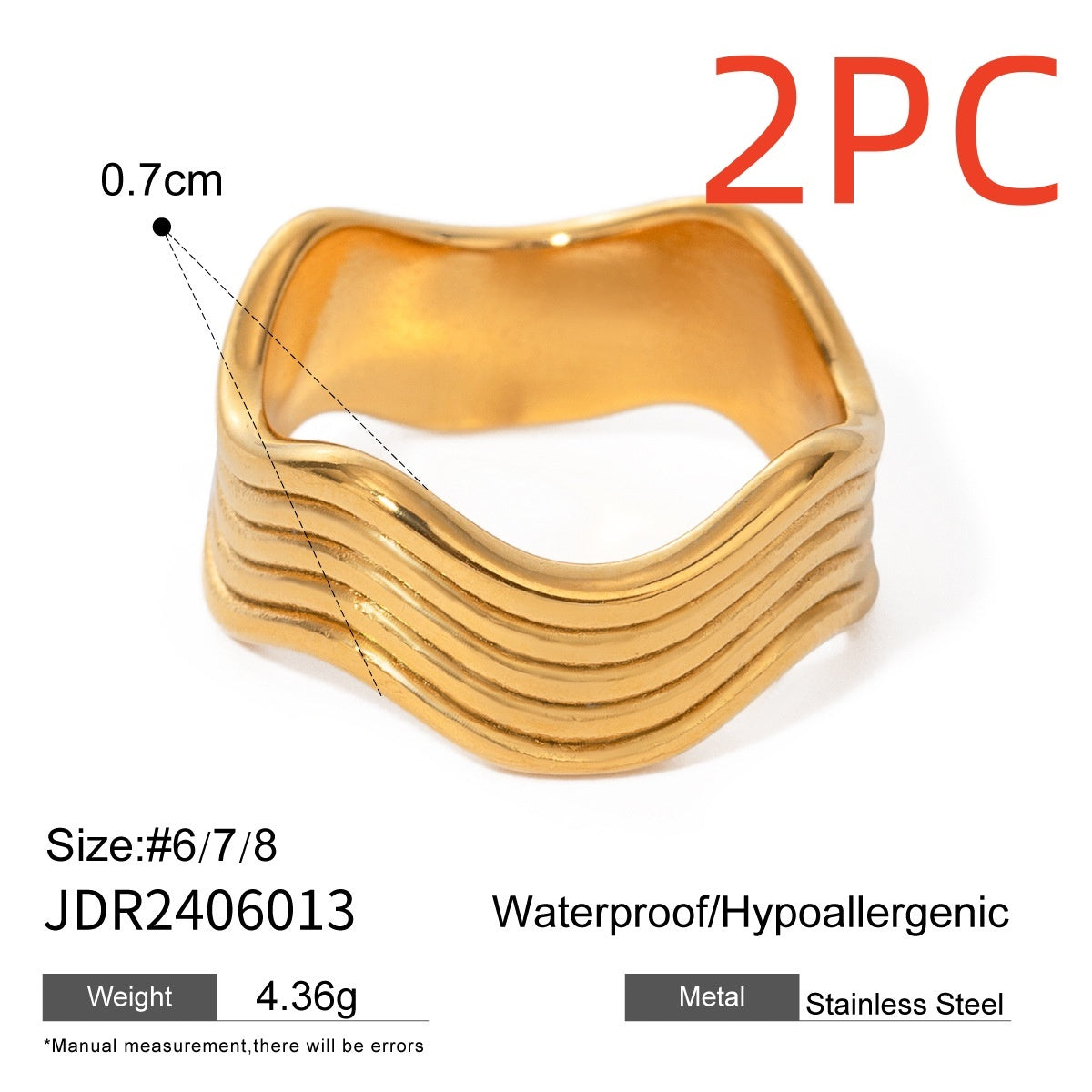 Stainless Steel Wide Surface Wave Ring