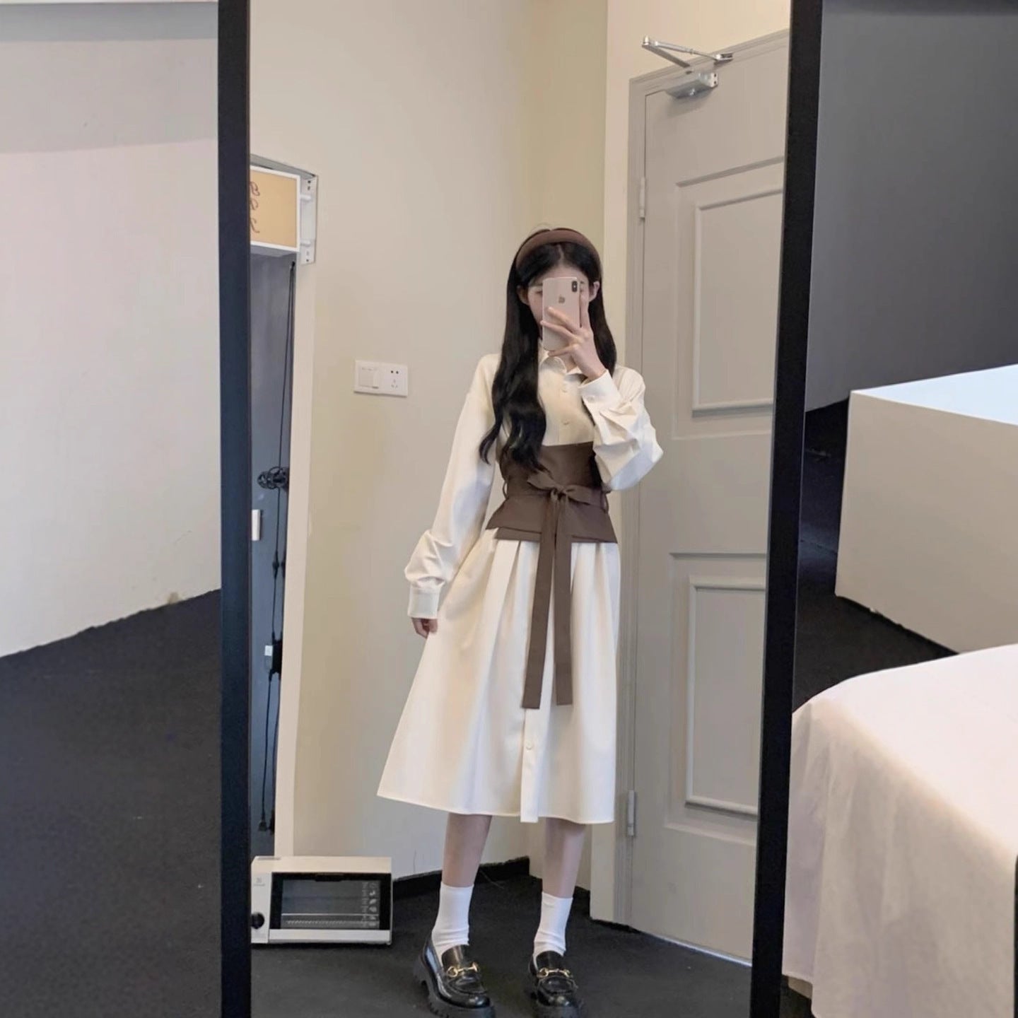 Long Sleeve Shirt Skirt Women's Temperament Slimming Dress