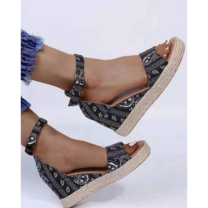 Women's Sandals With Hemp Rope And Cashew Flower