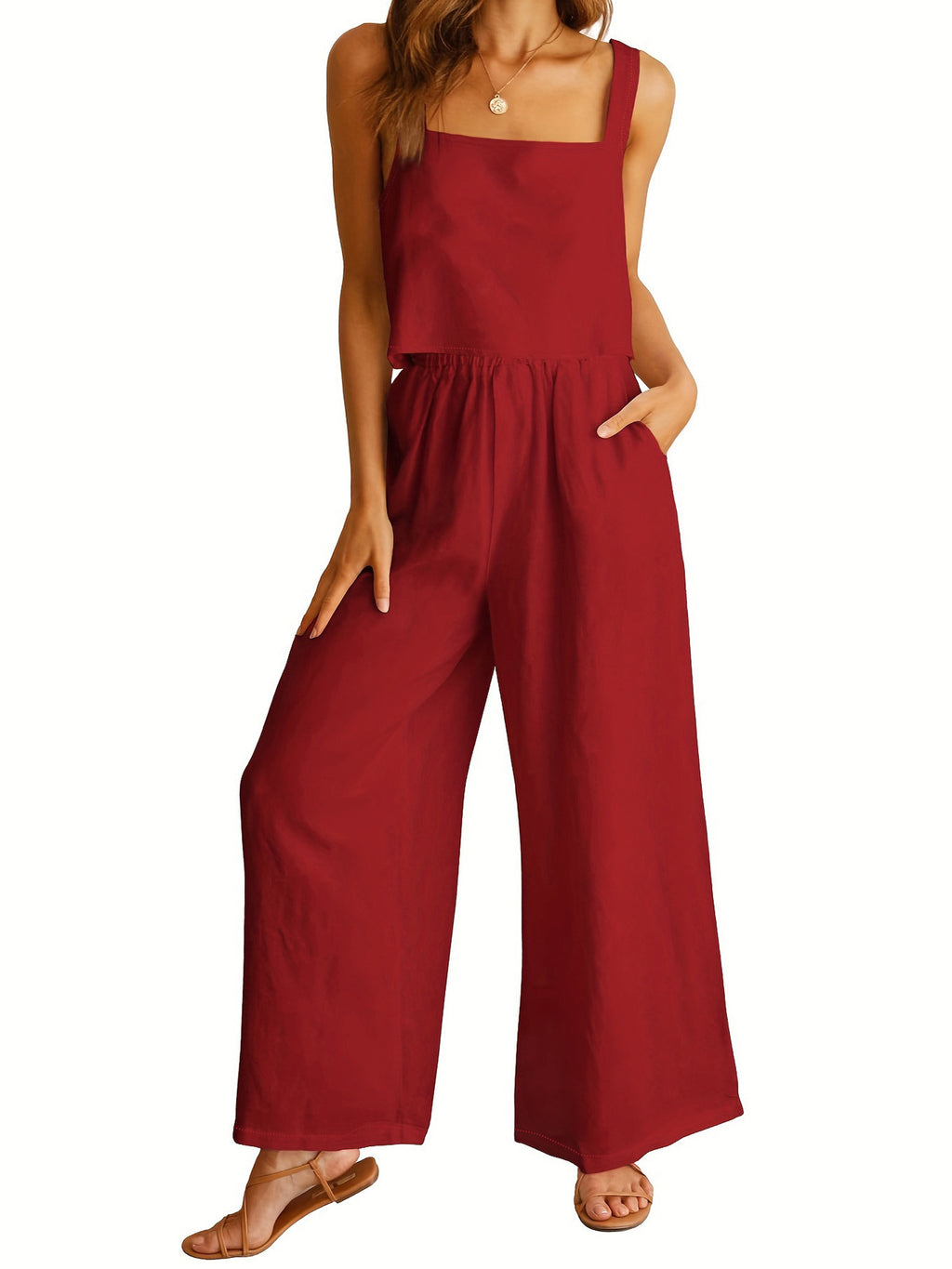 Square Collar Sleeveless Camisole Wide Leg Pants Leisure Suit