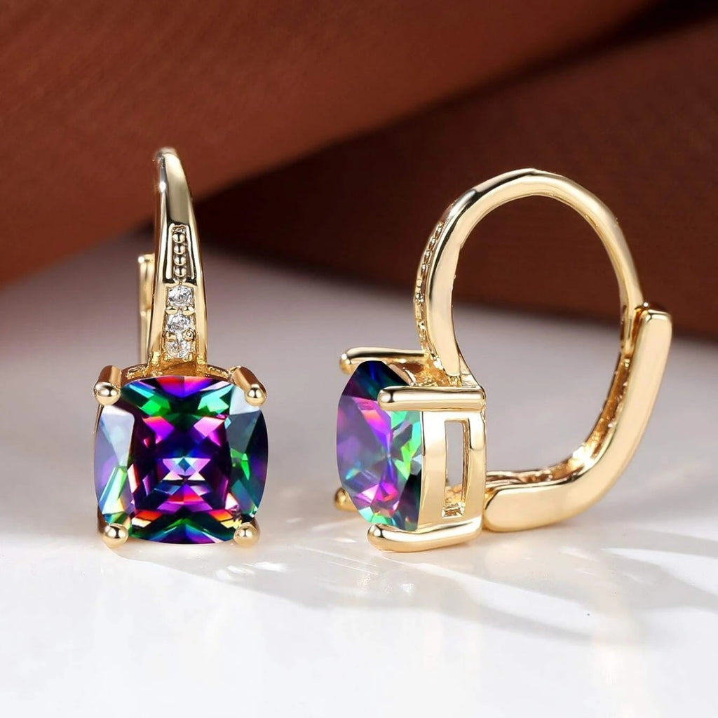 Square Colorful Moissanite Inlaid Ear Clip Advanced Sense