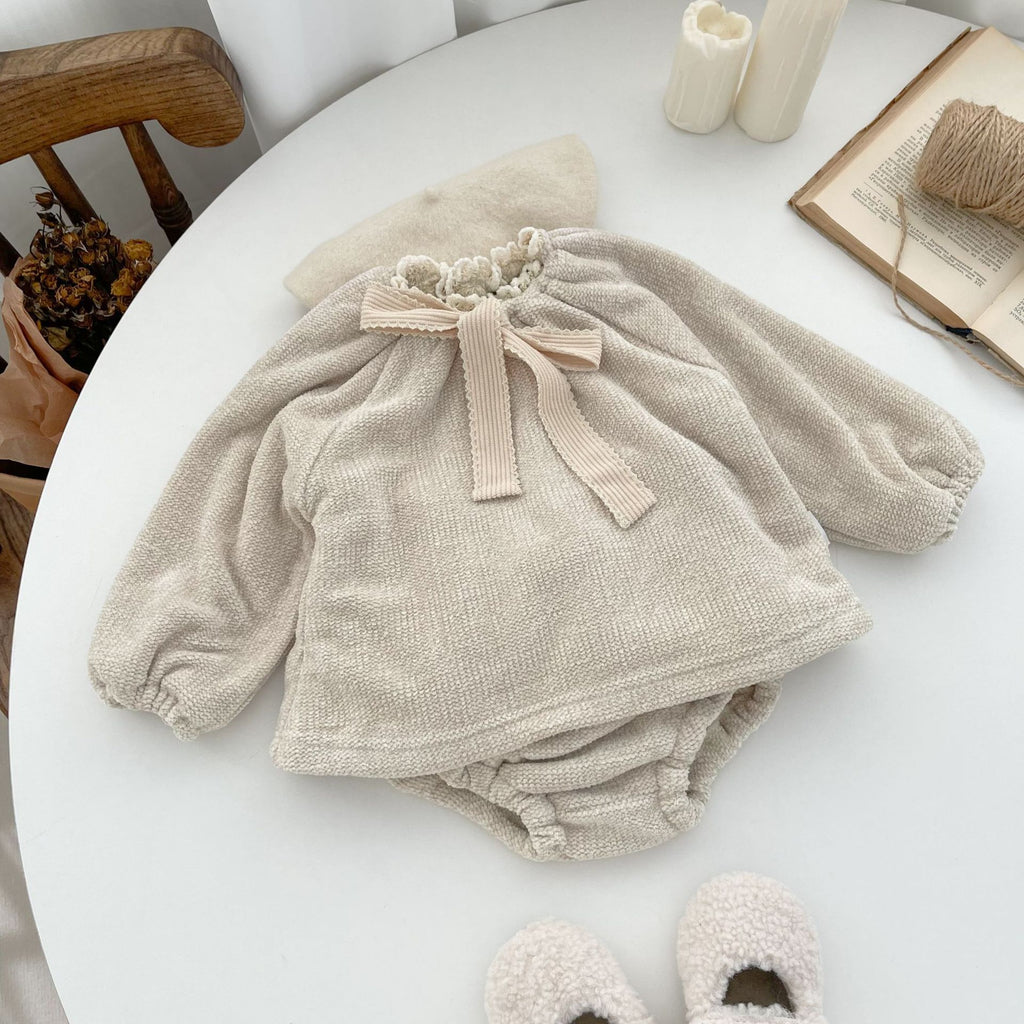Infant Children's Pullover Suit Bow Outfit Top Pants