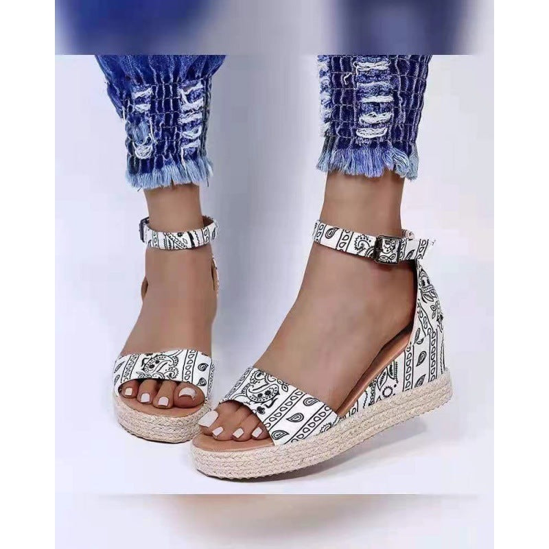 Women's Sandals With Hemp Rope And Cashew Flower