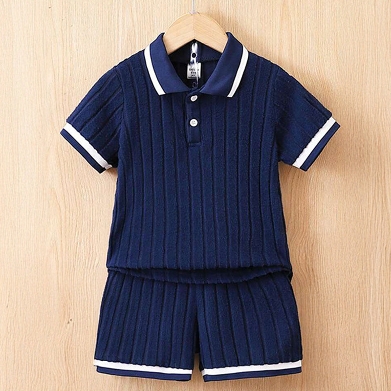 Polo Collar Stripes Shorts Design For Children