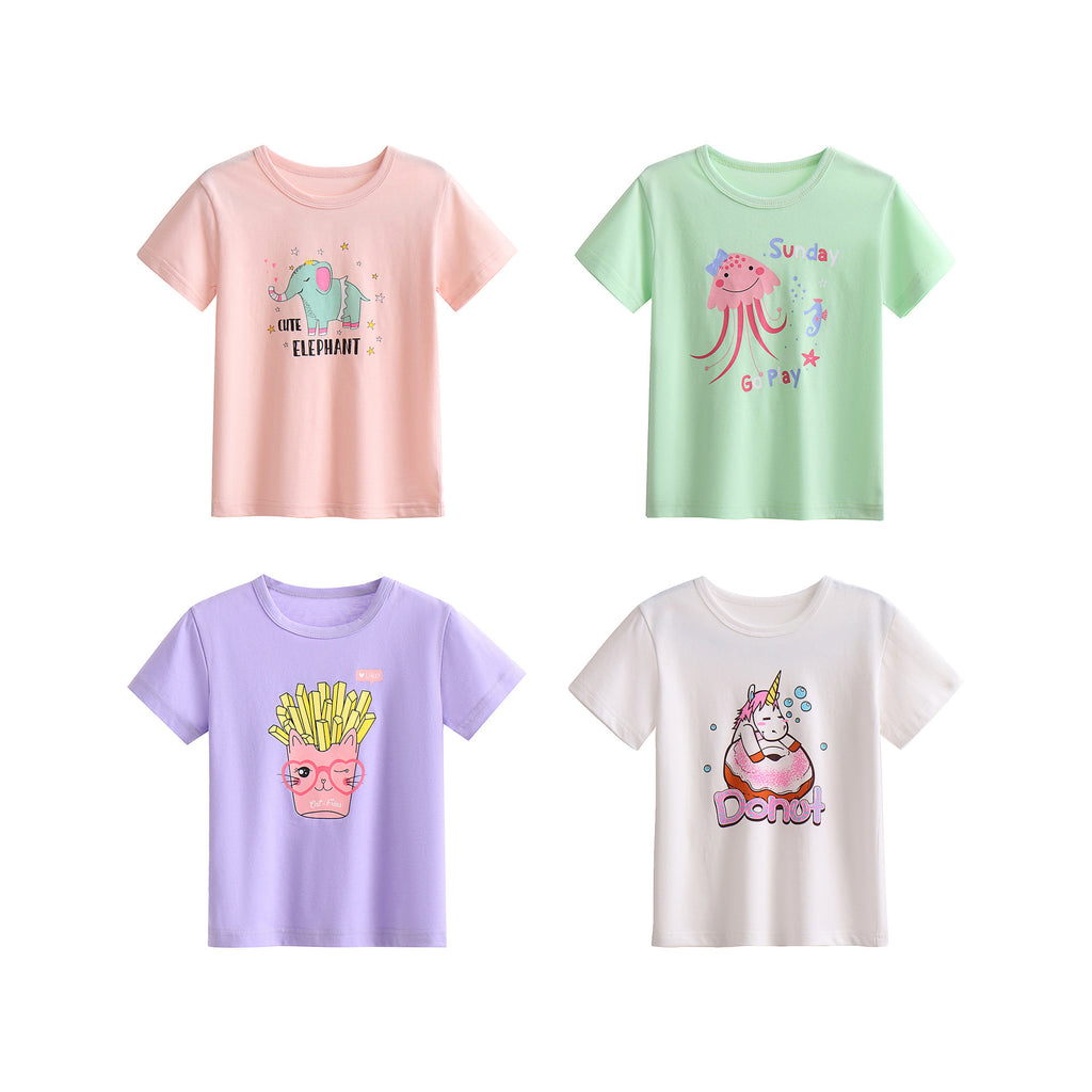 Western Style Cute Girls' Cotton Short-sleeved T-shirt