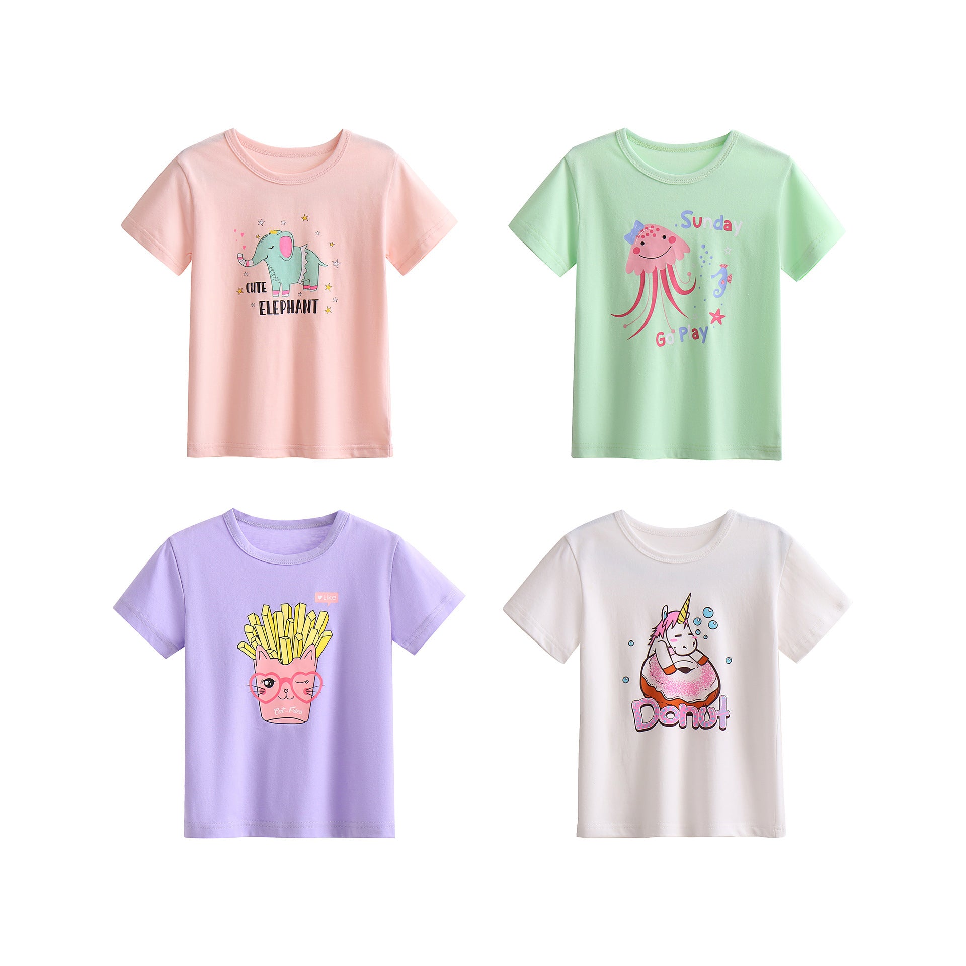 Western Style Cute Girls' Cotton Short-sleeved T-shirt