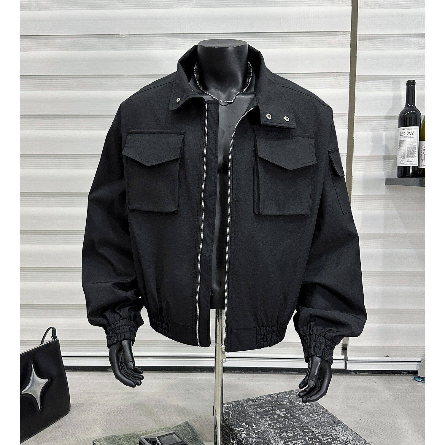Men's Stand Collar Flight Jacket Short Coat Men's Clothing Tooling Zip-up Shirt