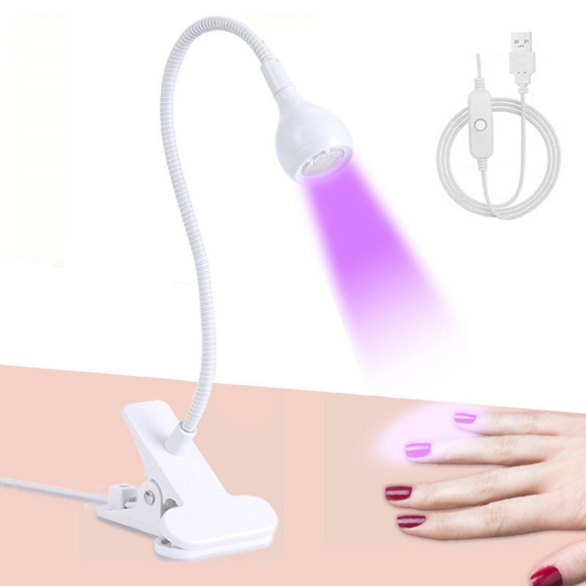Goose Neck Nail Lamp USB Clip 395 Phototherapy Lamp Nail Polish UV Glue Curing Lamp Purple Light Lamp Nail Art Straight Lamp - EL CHEG