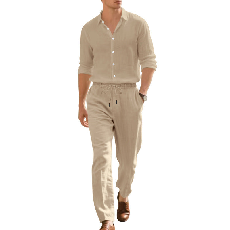 Loose Casual Long Sleeves Shirt And Trousers Two-piece Set