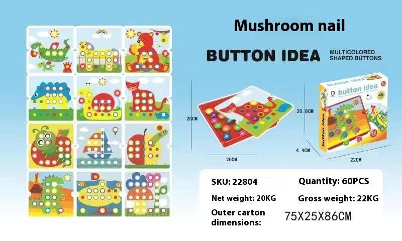 Children's Button Puzzle Mushroom Nail Early Education Perception Educational Toys.