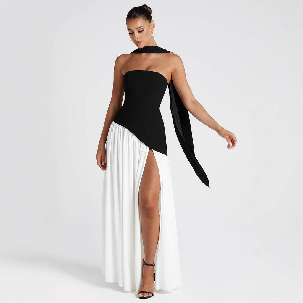 Spring And Summer New Color Matching Tube Top Sexy Off-the-shoulder Dress