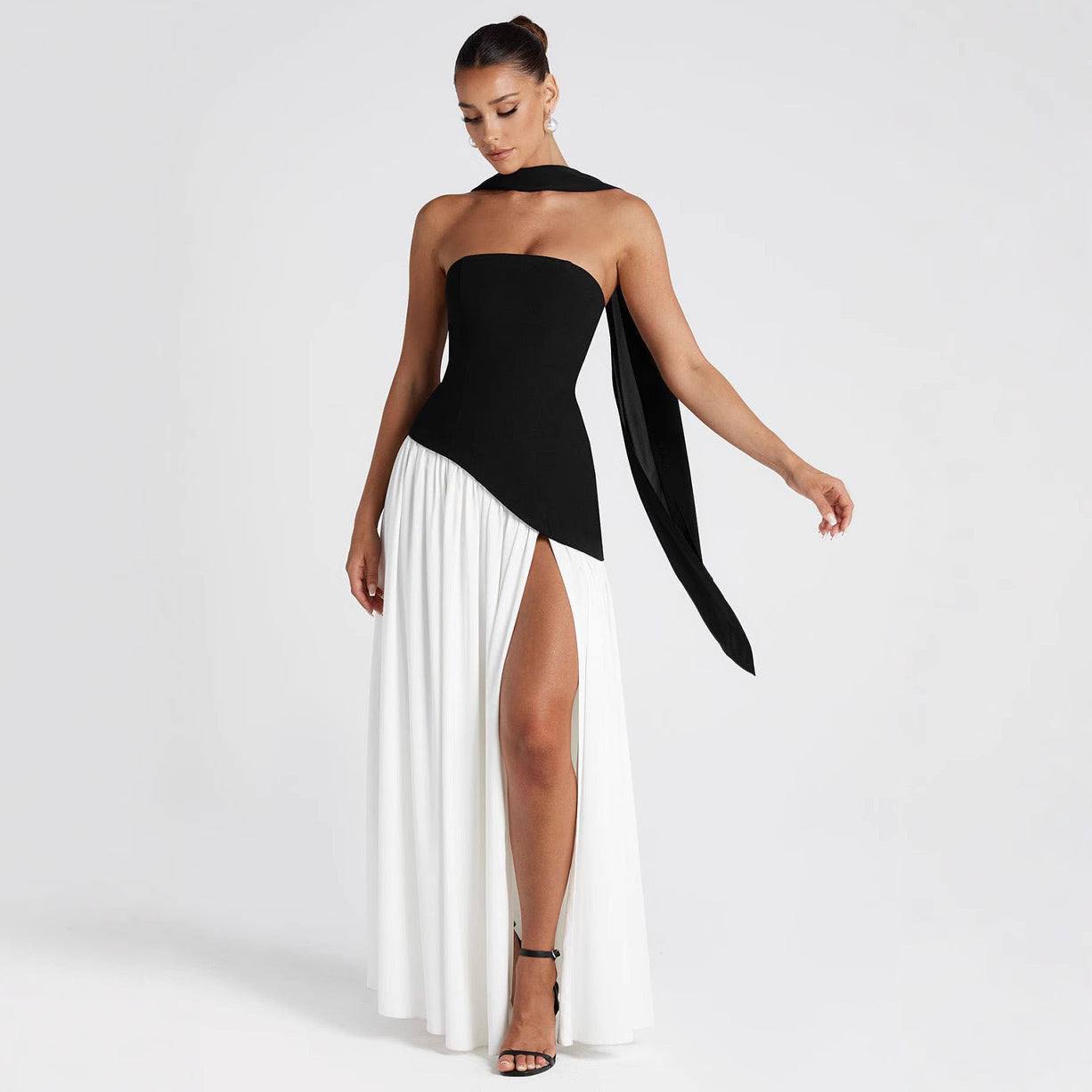 Spring And Summer New Color Matching Tube Top Sexy Off-the-shoulder Dress
