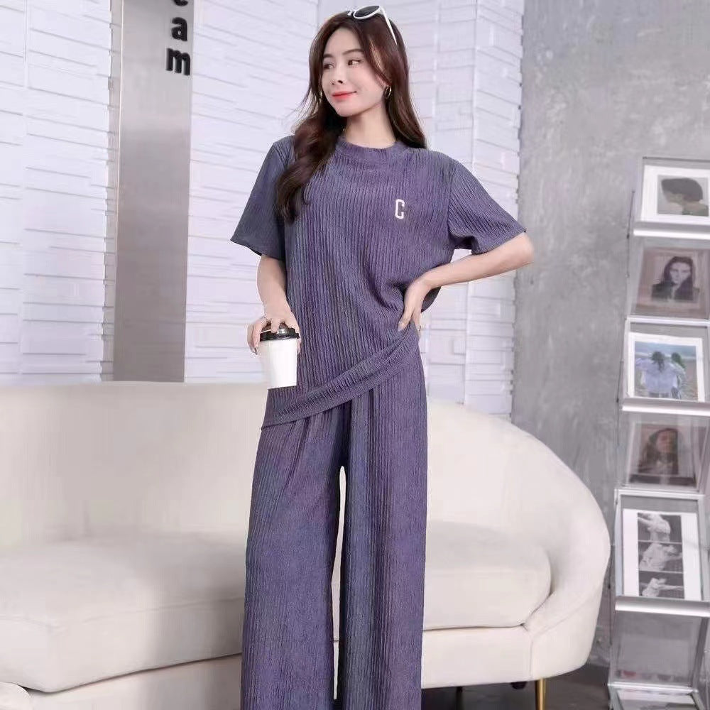 Women's Spring And Summer Letters Thin Embroidery Homewear Suit